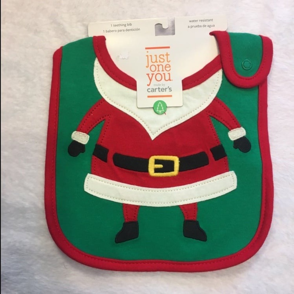Just One You Carter's Teething Bib Baby OS Green NWT Santa Christmas Waterproof